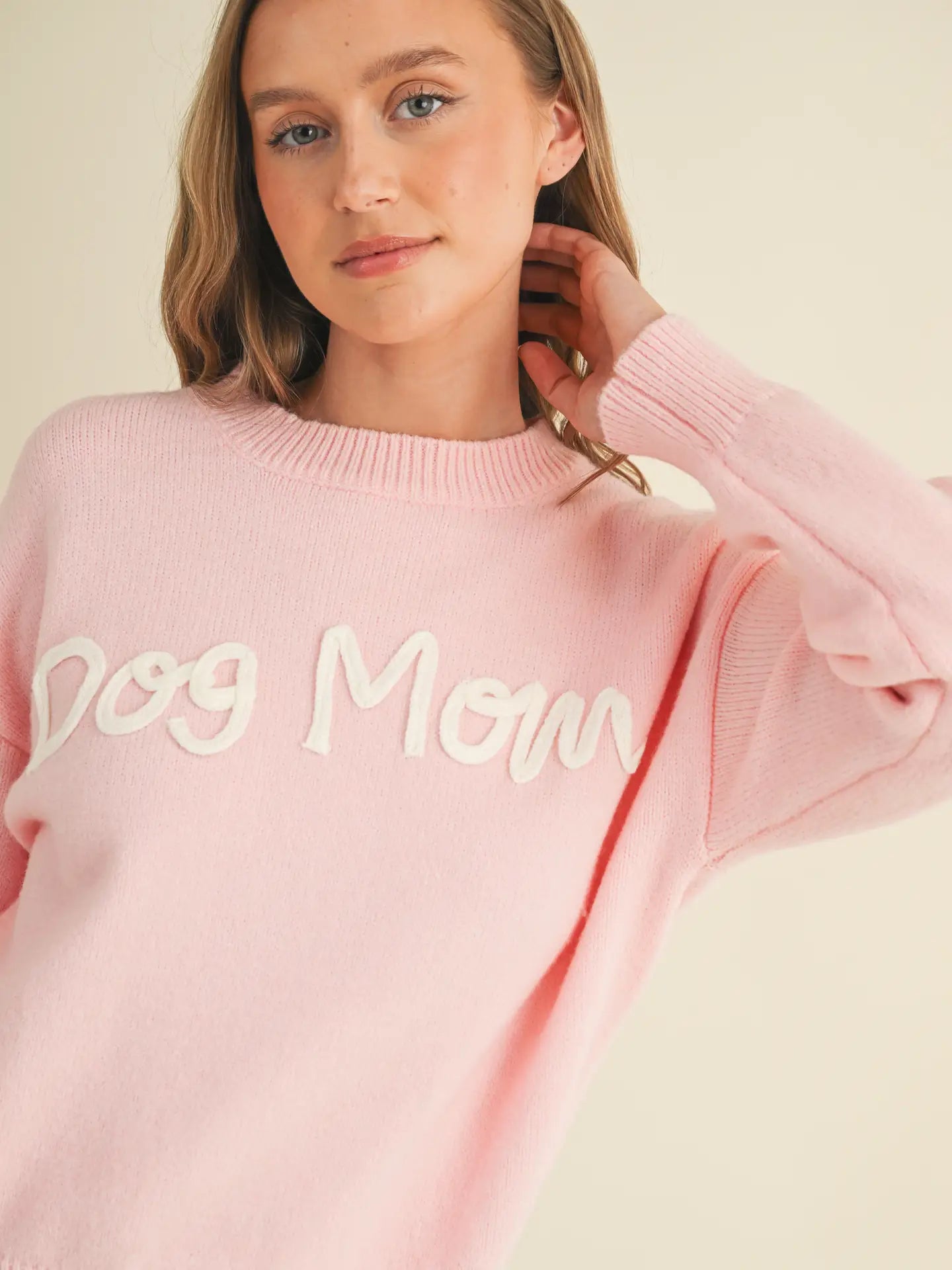 Hand Embroidered "DOG MOM" Sweater