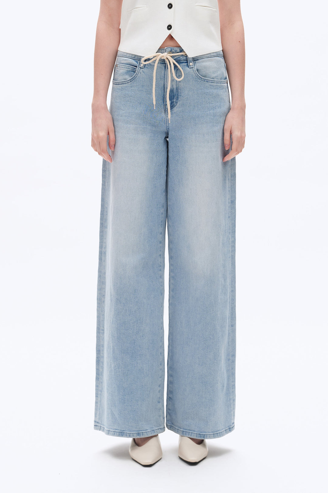 High Rise Drawstring Baggy Denim Jean