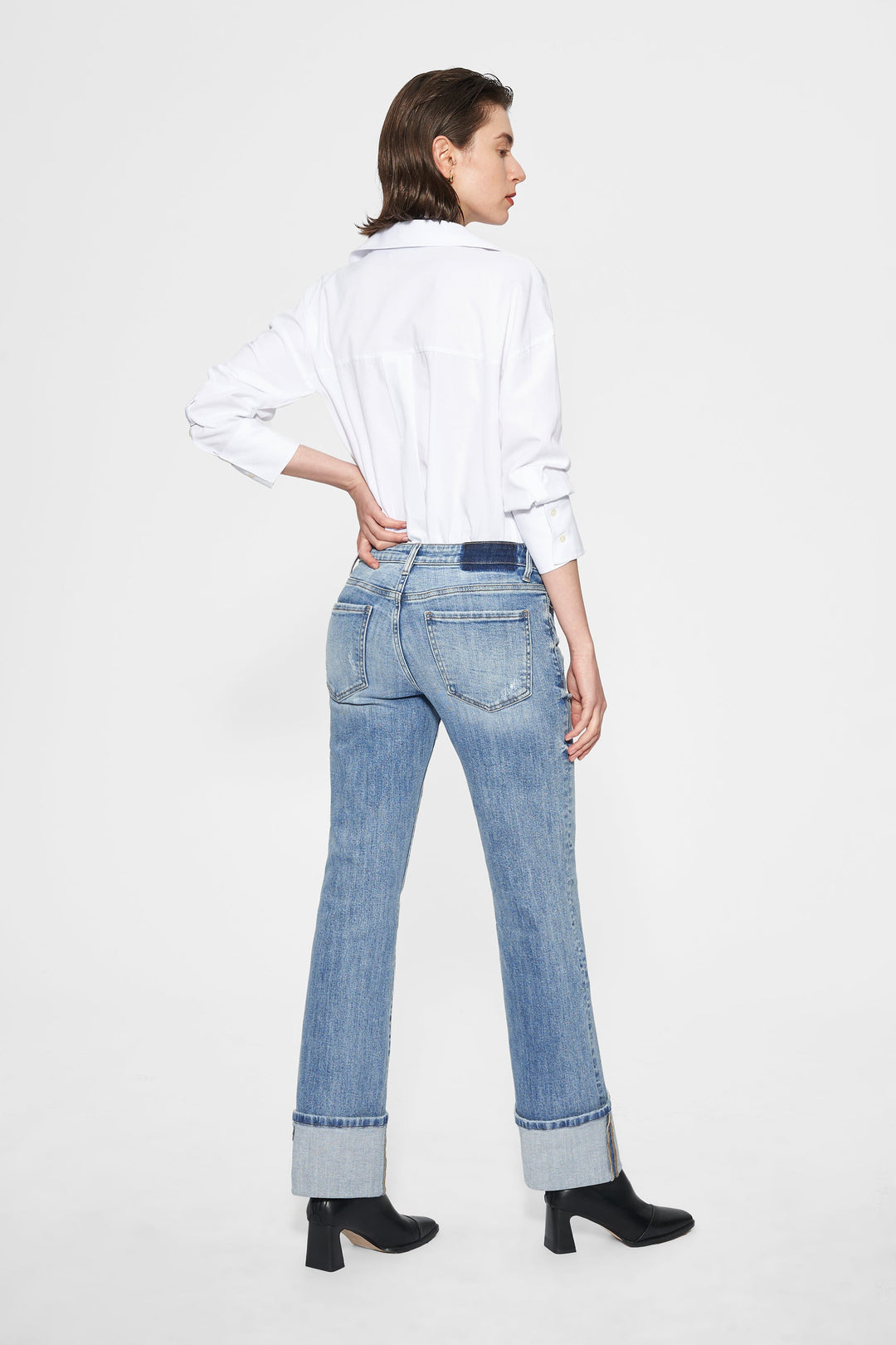 Flora Mid Rise Straight Cuffed Jean