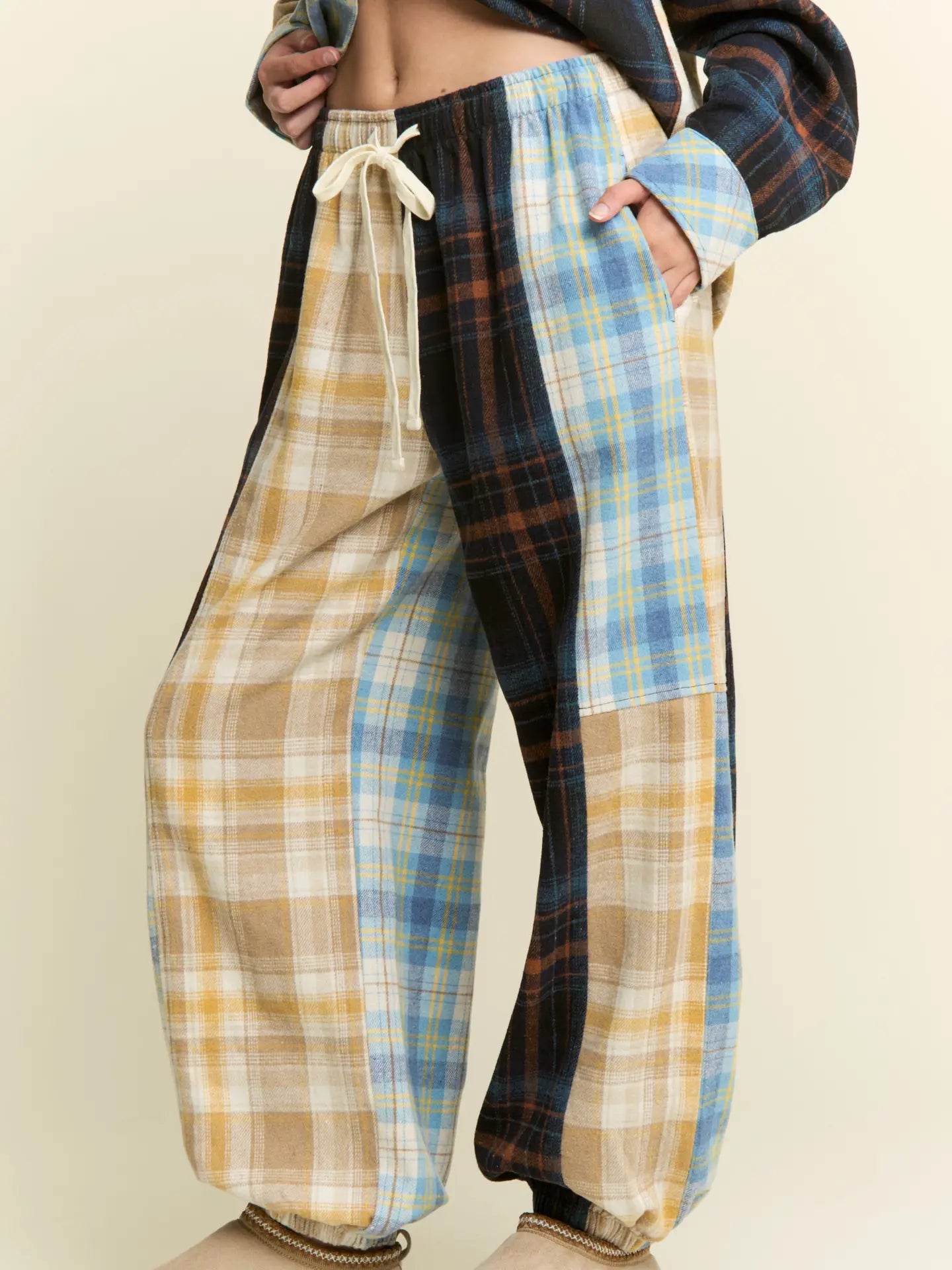 Multi Color Plaid Pattern Joggers