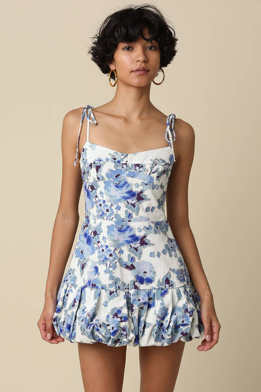 Kyra Blue Floral Tie-Strap Mini Dress
