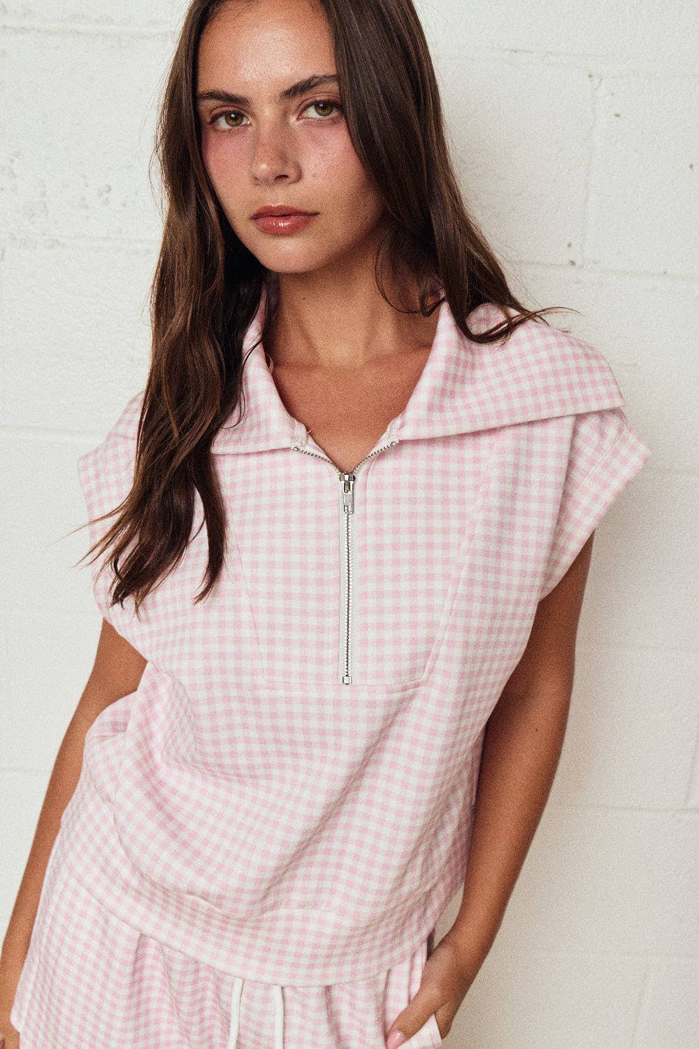 Gingham Zip Up Top & Short Set
