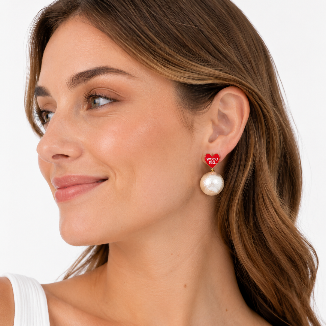 Arkansas Heart Pearl Drop Earrings