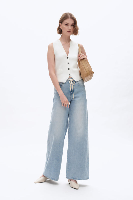 High Rise Drawstring Baggy Denim Jean