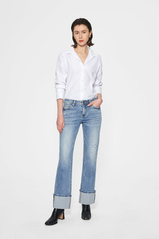 Flora Mid Rise Straight Cuffed Jean