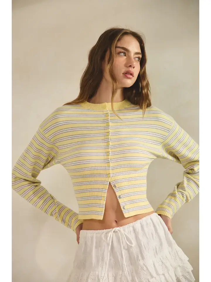 Josephine Striped Snap Button Down Cardigan
