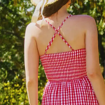 Check Print Smocked Bodice Maxi Dress