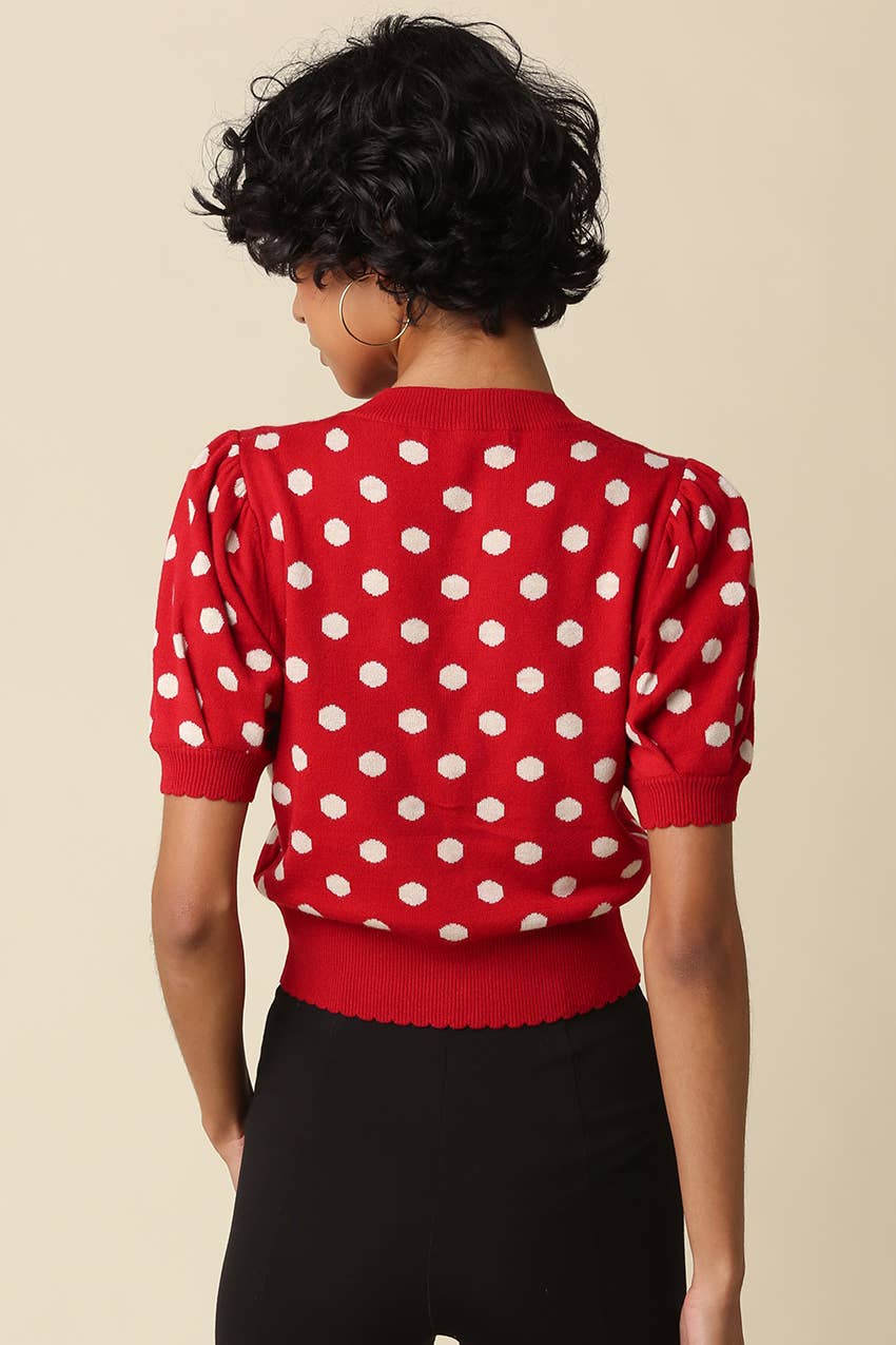 Chara Polka Dot Puff Sleeve Cardigan