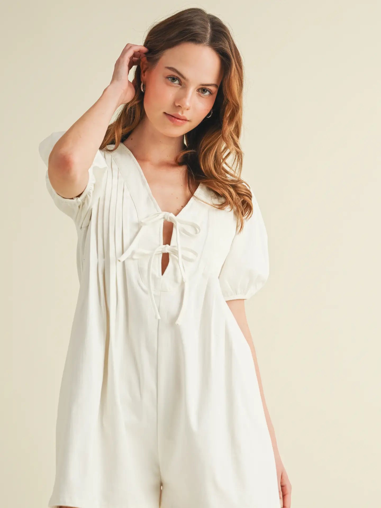 Front Tie Pleated Romper