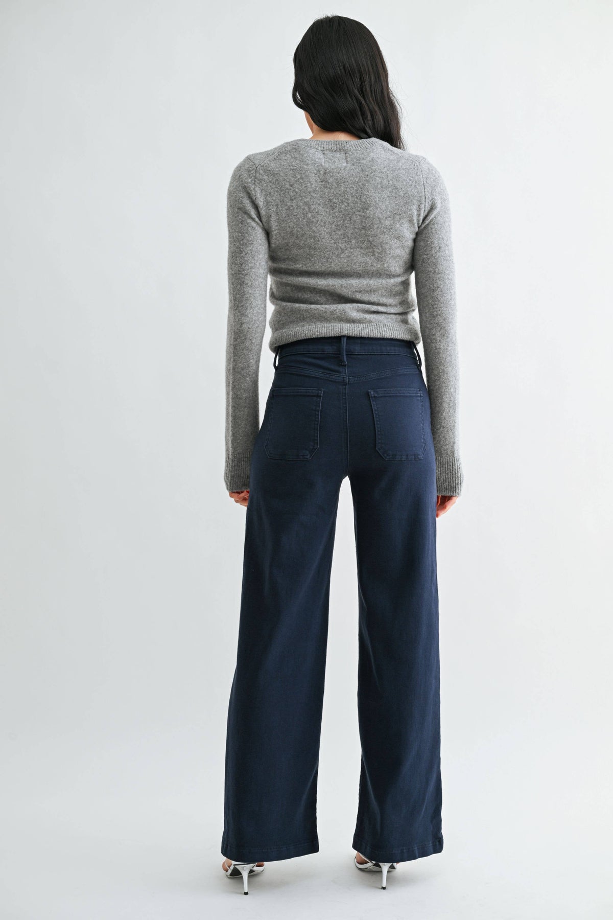 Navy Mini Patch Pocket Wide Leg Denim