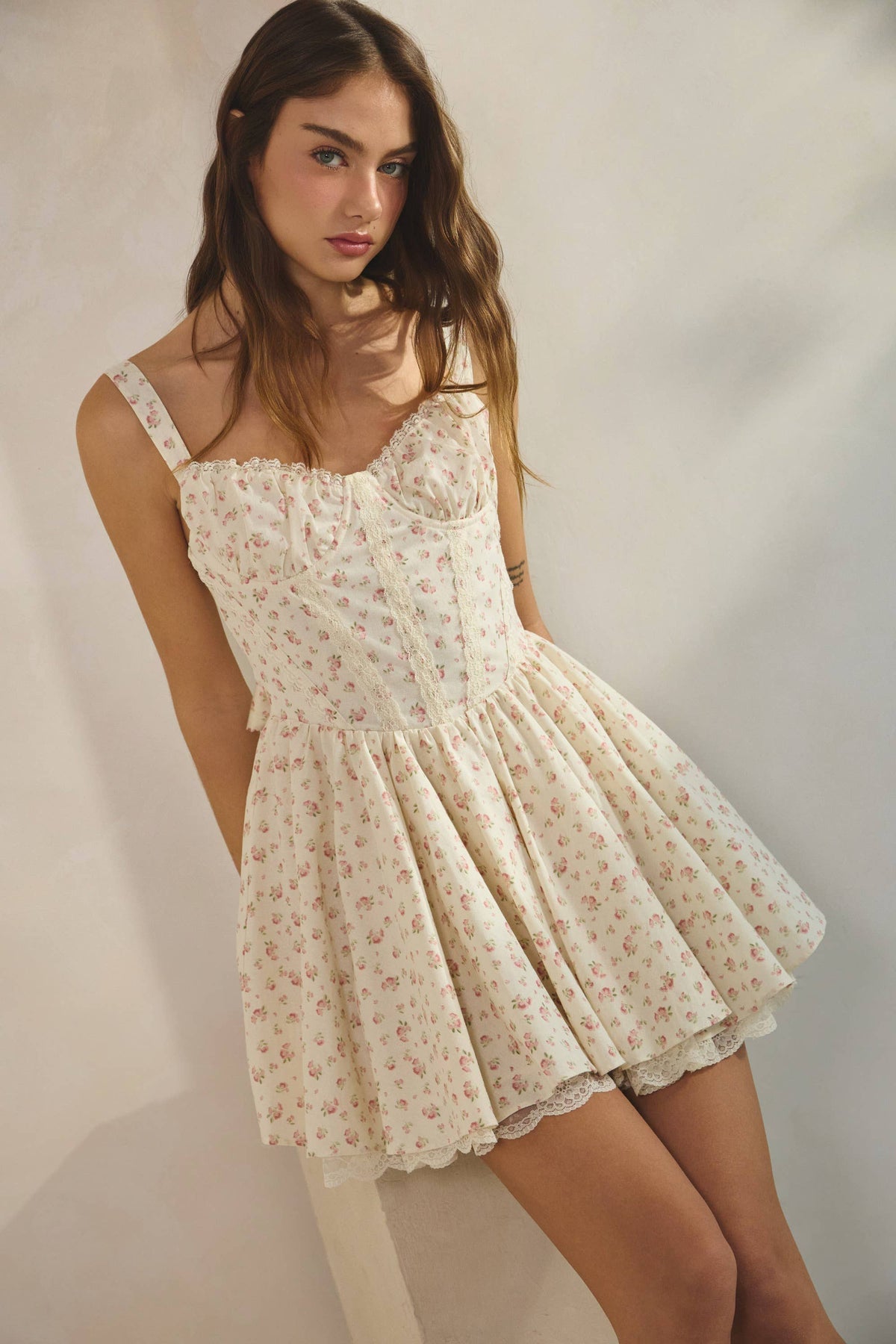 Zimmer Floral Corset Lace Trim Mini Dress