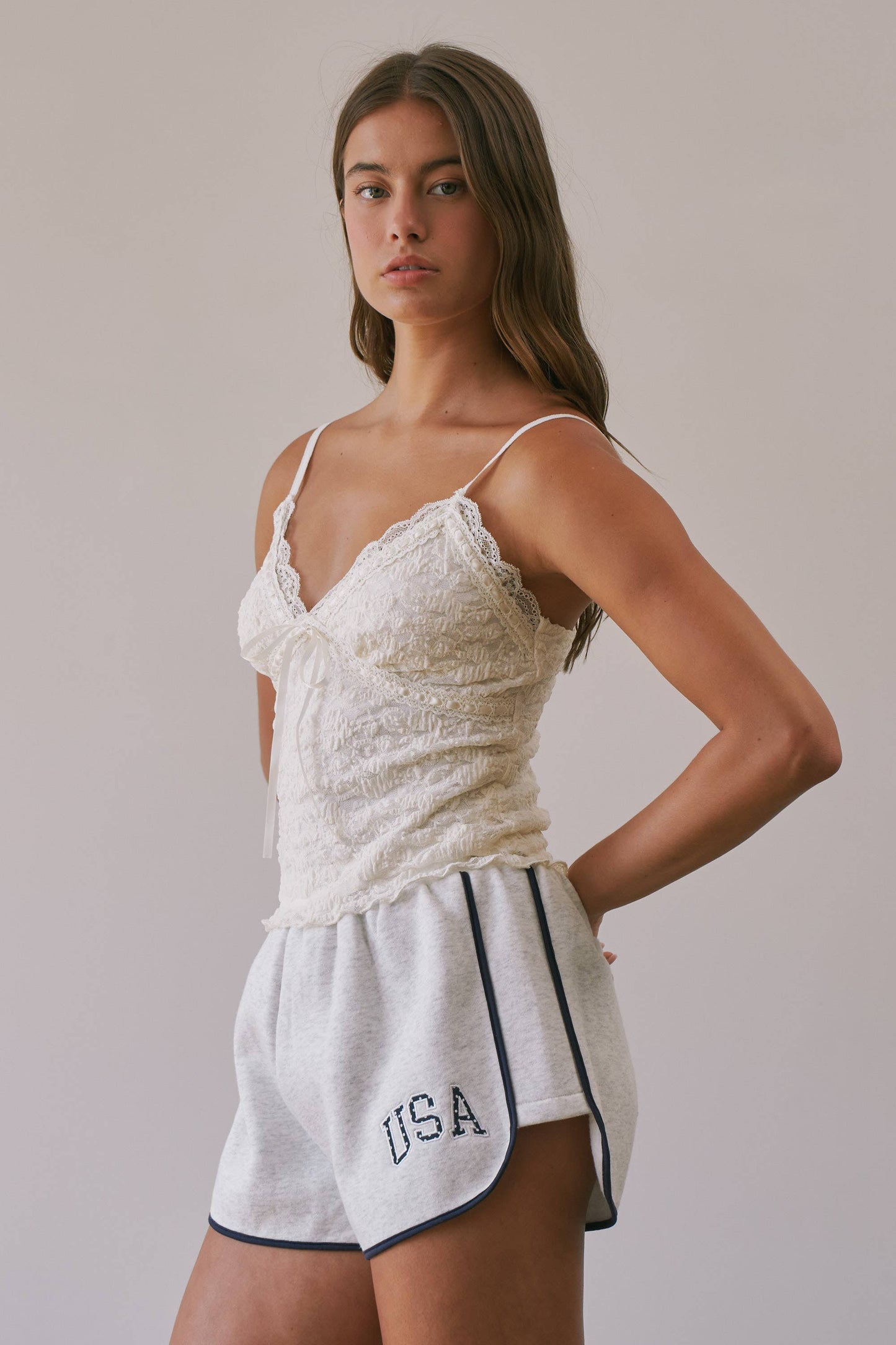 Brielle Textured Rosette Lace Cami Top
