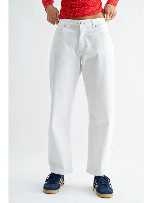 Stretch Twill Comfort White Barrel Jeans