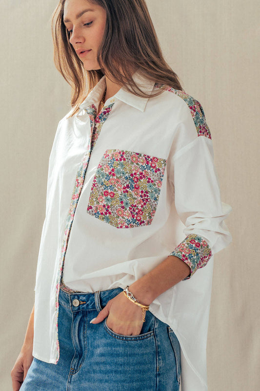 Floral Contrast Mixed Print Striped Shirt