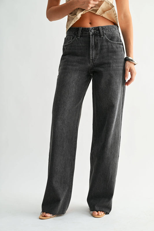 High Rise Full Length Wide Leg - WASHED GREY