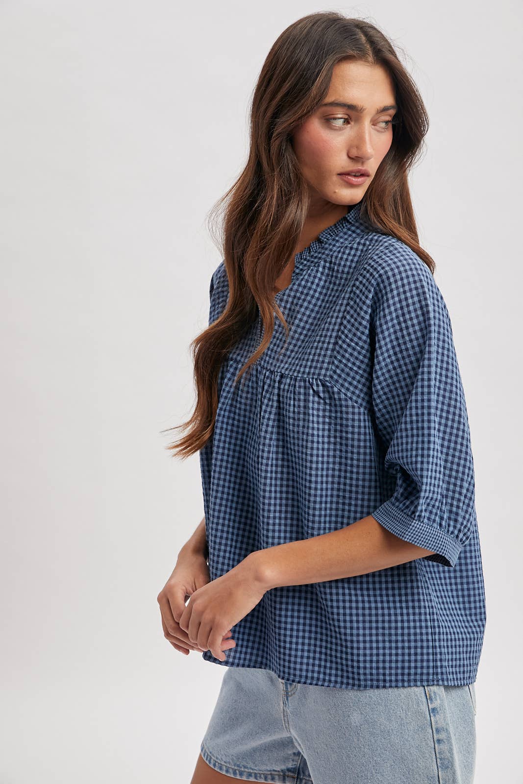 PLAID MOCK NECK BLOUSE