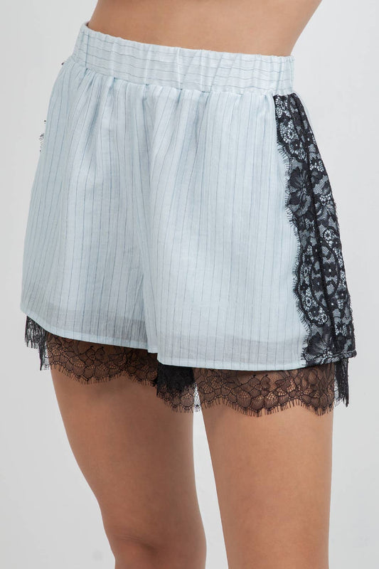 LIGHTWEIGHT TONAL STRIPE SHORTS WITH LACE EDGING