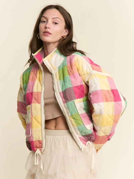 Multi-Color Plaid Puffer Jacket