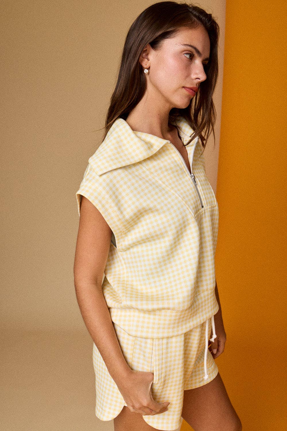 Gingham Zip Up Top & Short Set