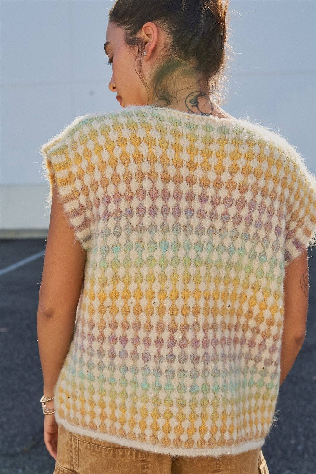 Popcorn Knit Button Front Sweater Vest