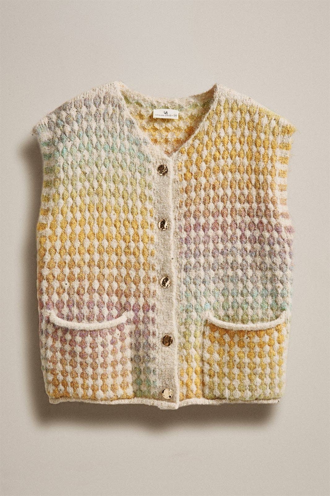 Popcorn Knit Button Front Sweater Vest