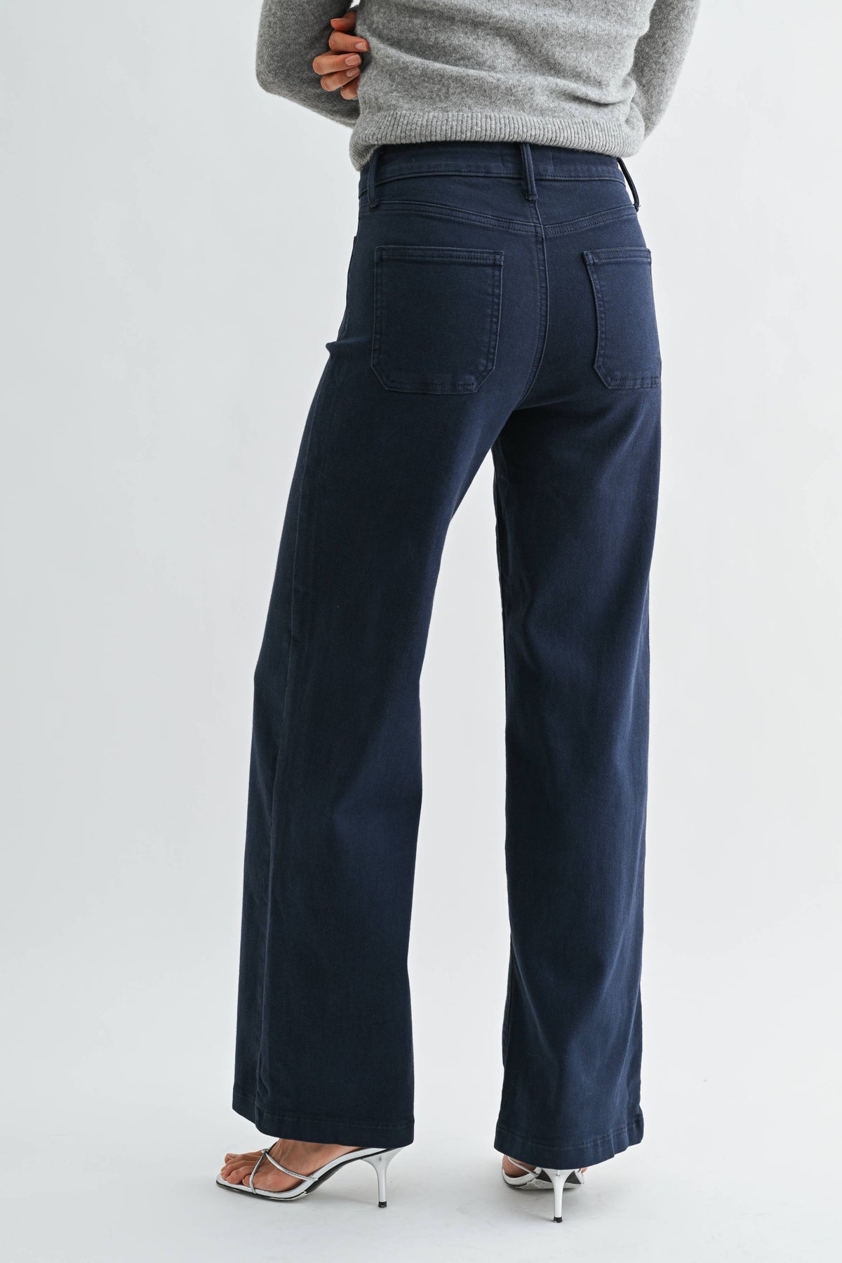 Navy Mini Patch Pocket Wide Leg Denim