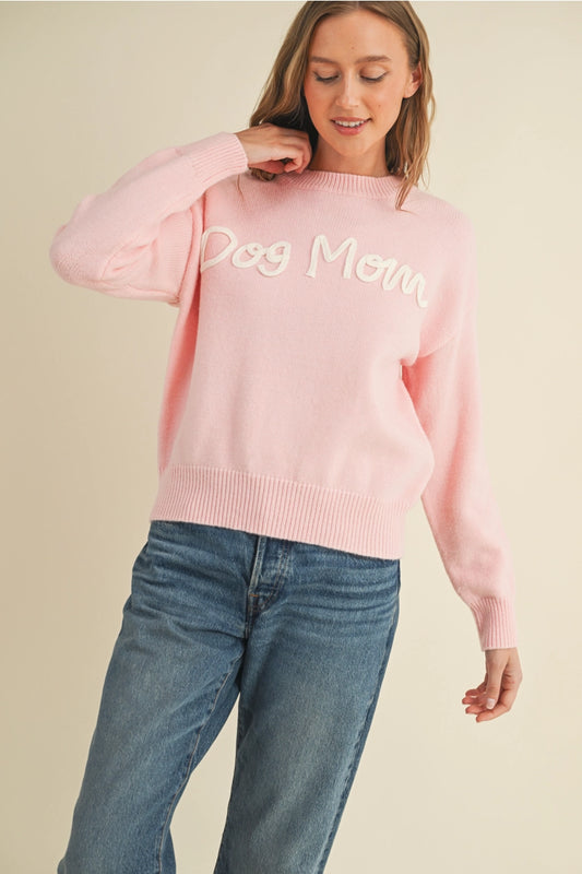 Hand Embroidered "DOG MOM" Sweater