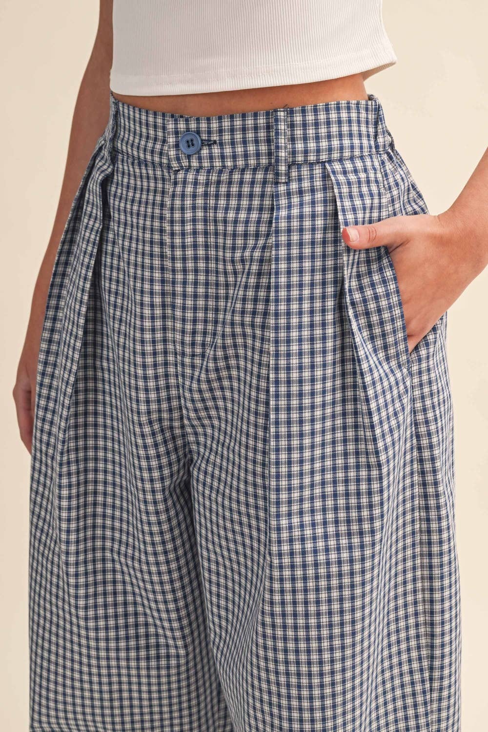 CHECK PATTERN PINTUCK PANTS