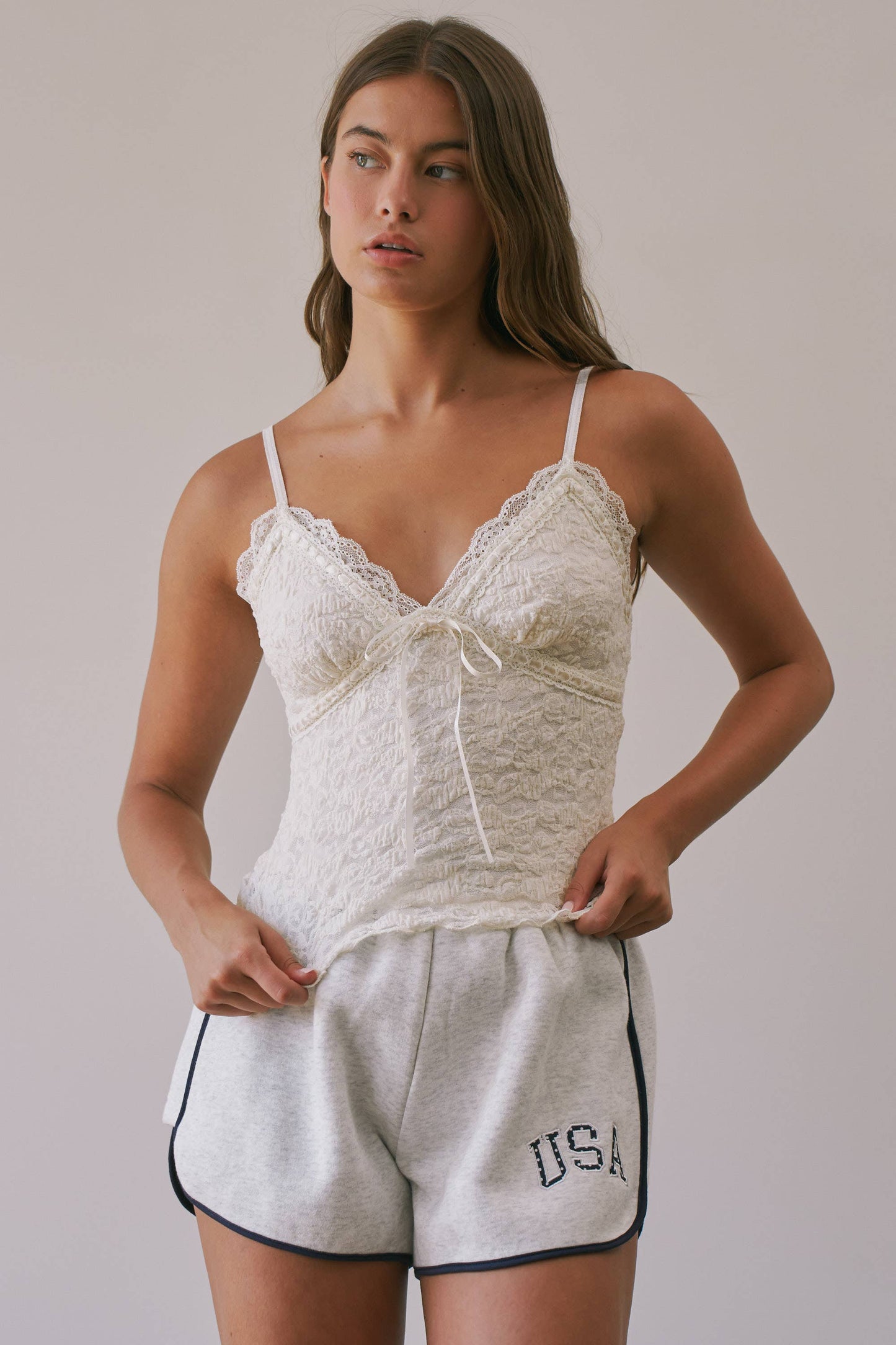 Brielle Textured Rosette Lace Cami Top