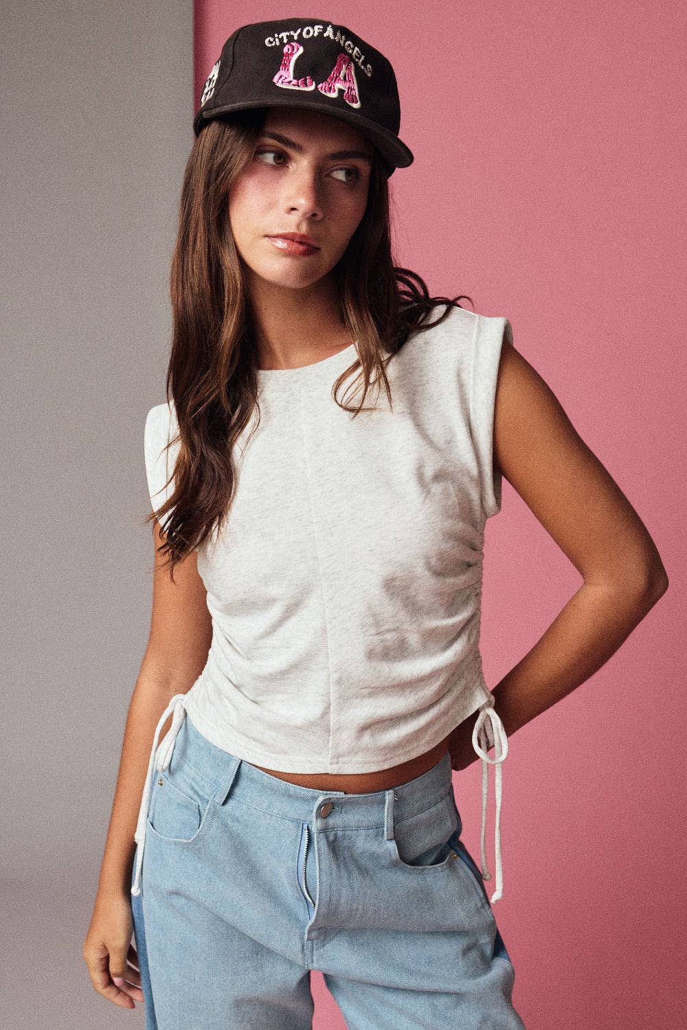 Side Ruched Tie Tank Slim Fit