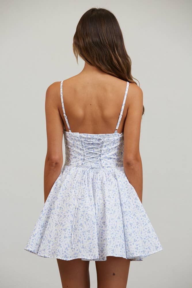 Blooming Corset Tie-Front Flare Mini Dress