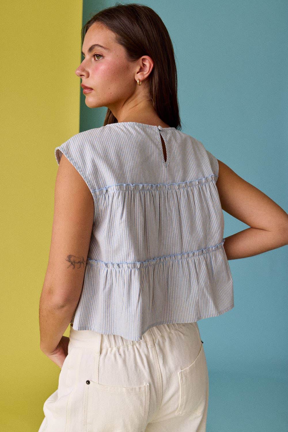 Tiered Seam Stripe Sleeveless Top