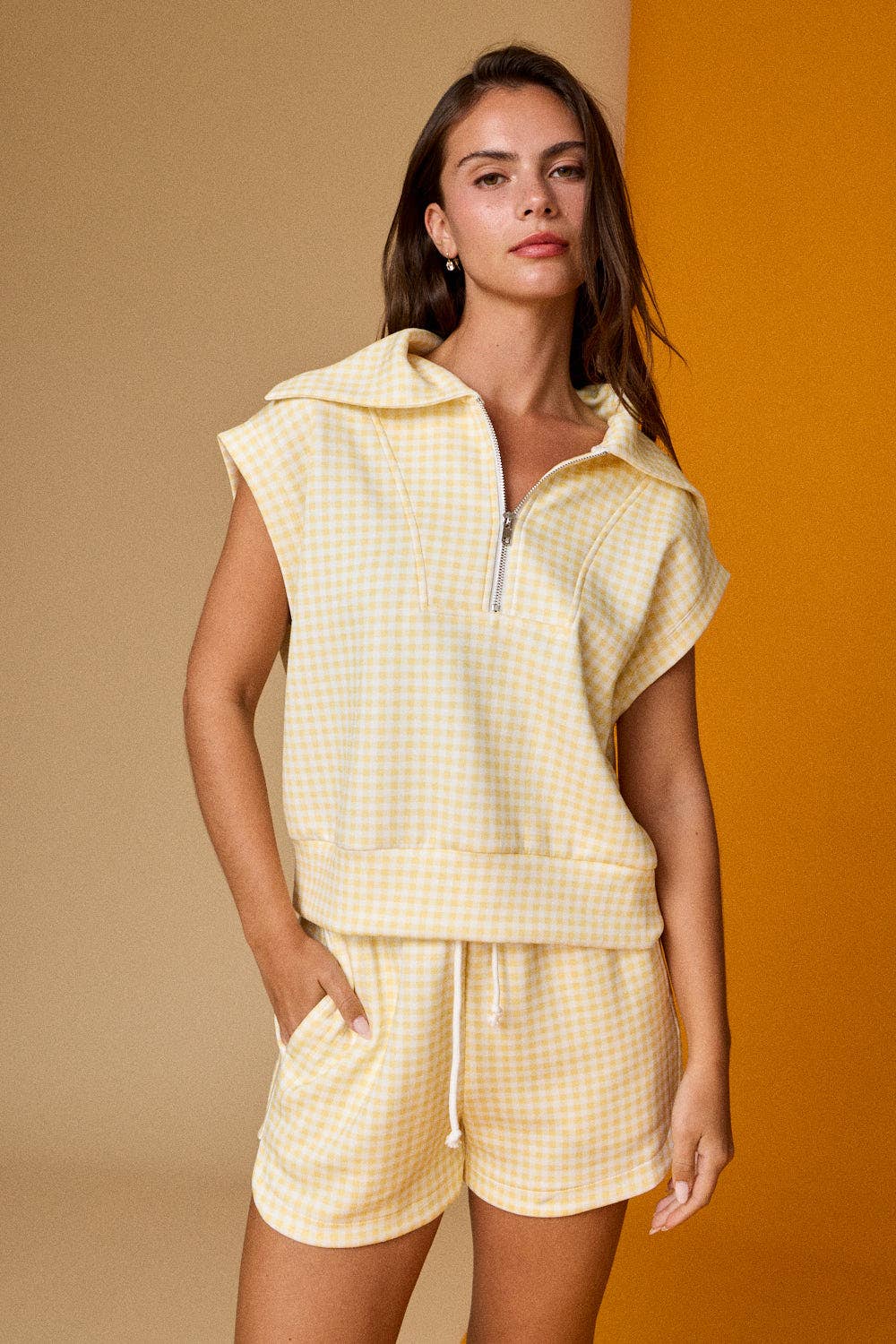 Gingham Zip Up Top & Short Set