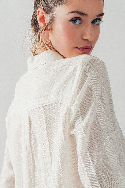 Fray Textured Stripe Long Sleeve Top