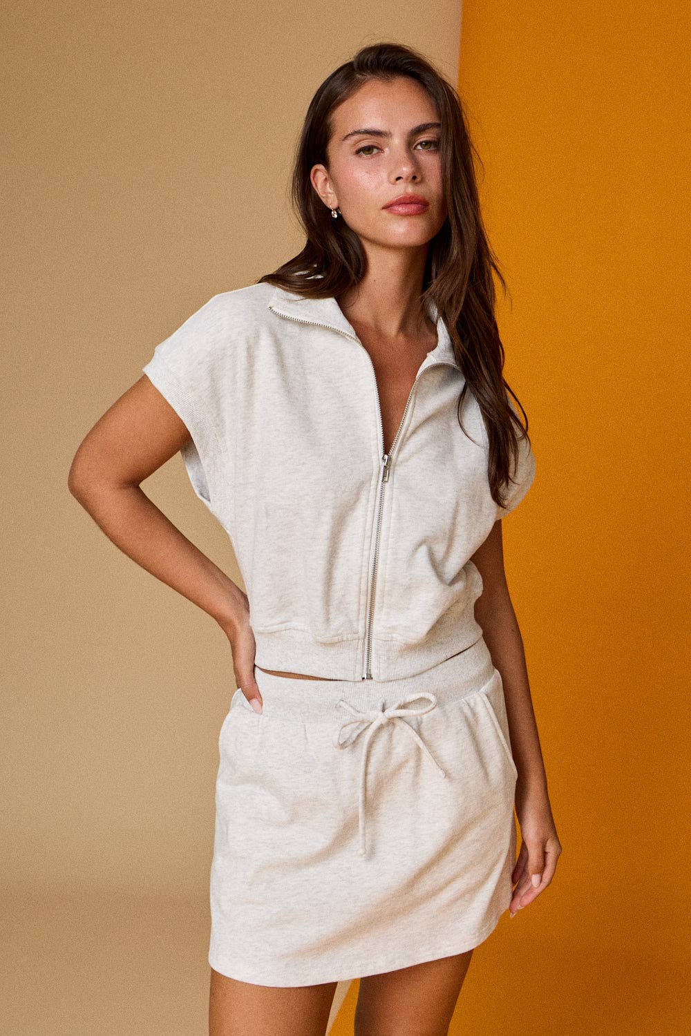 Zip Front Lounge Vest Skirt Set