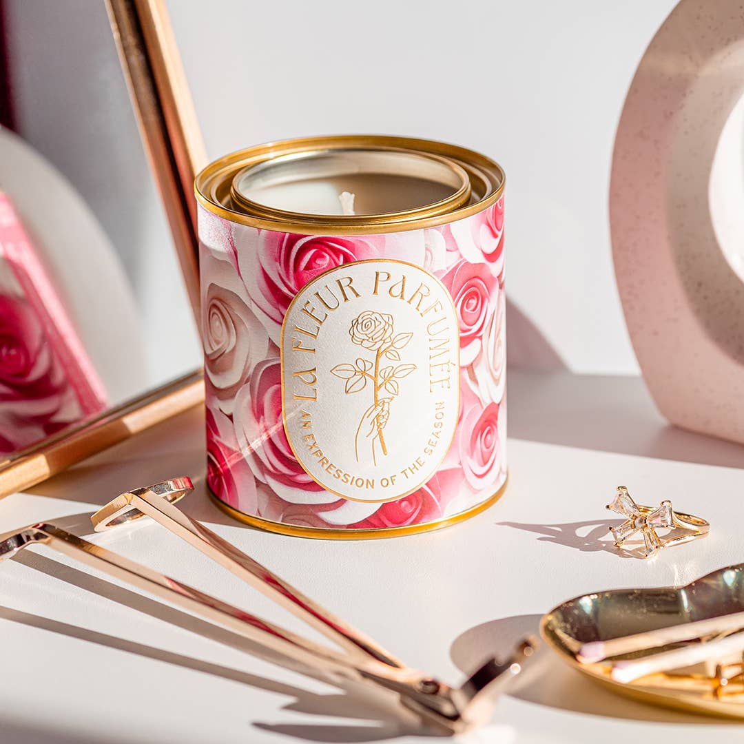 La Fleur Pink Roses Tin Jar Filled Candle Home Decor Gift