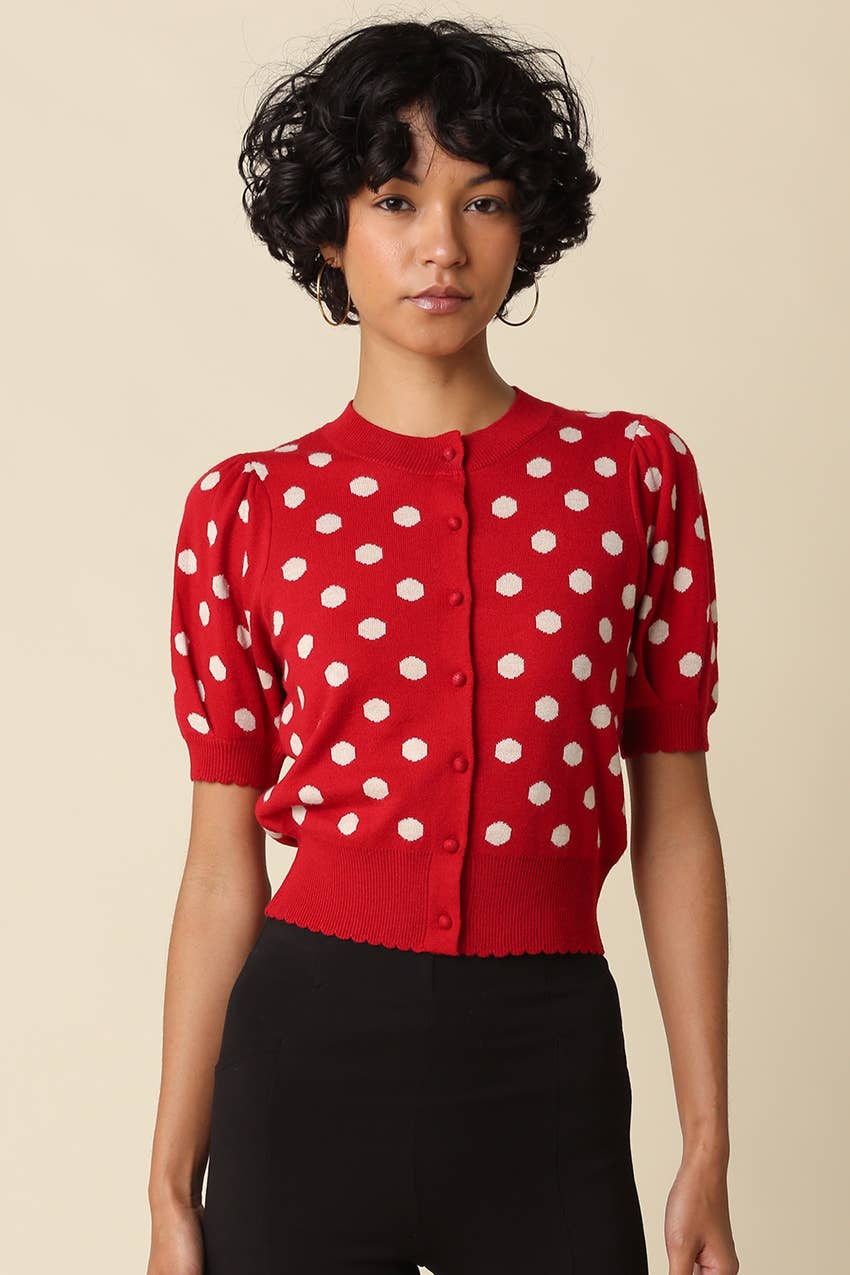 Chara Polka Dot Puff Sleeve Cardigan