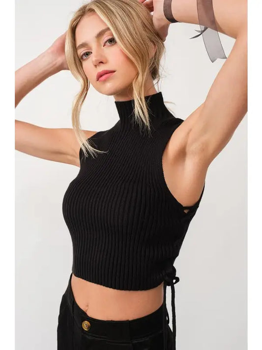 Valeria Mock Neck Side Lace-Up Top
