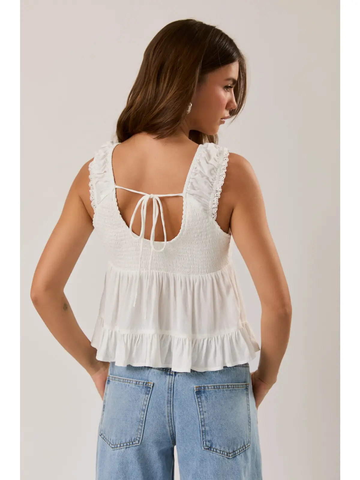 V-NECKLINE TOP WITH LACE TRIM
