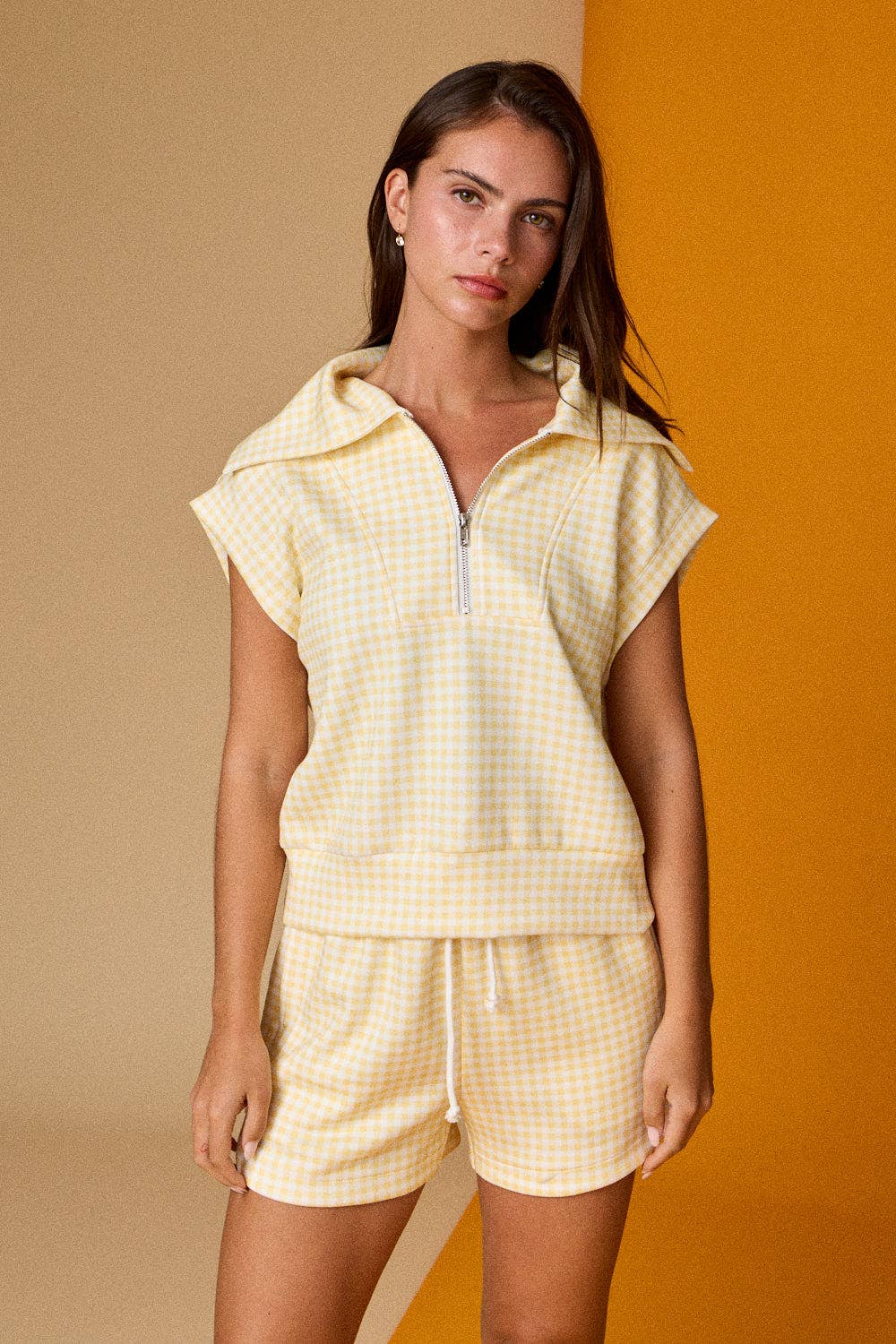 Gingham Zip Up Top & Short Set