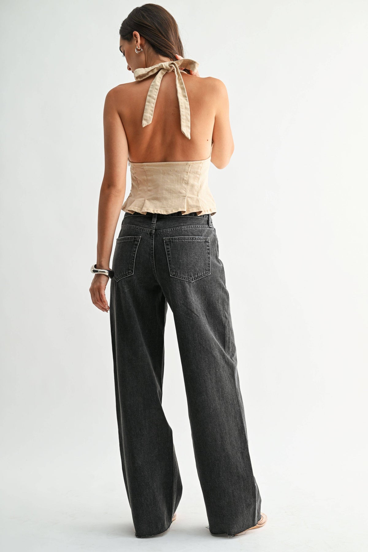 High Rise Full Length Wide Leg - WASHED GREY