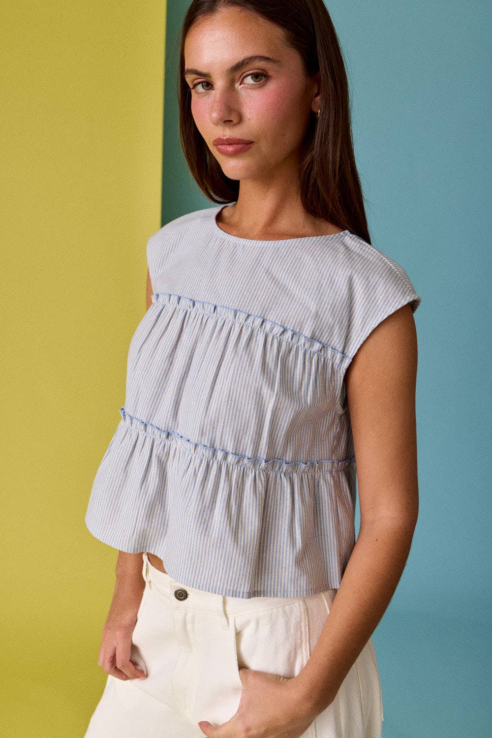 Tiered Seam Stripe Sleeveless Top