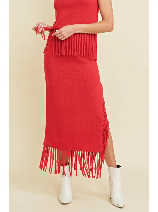 Fringe Knit Maxi Skirt