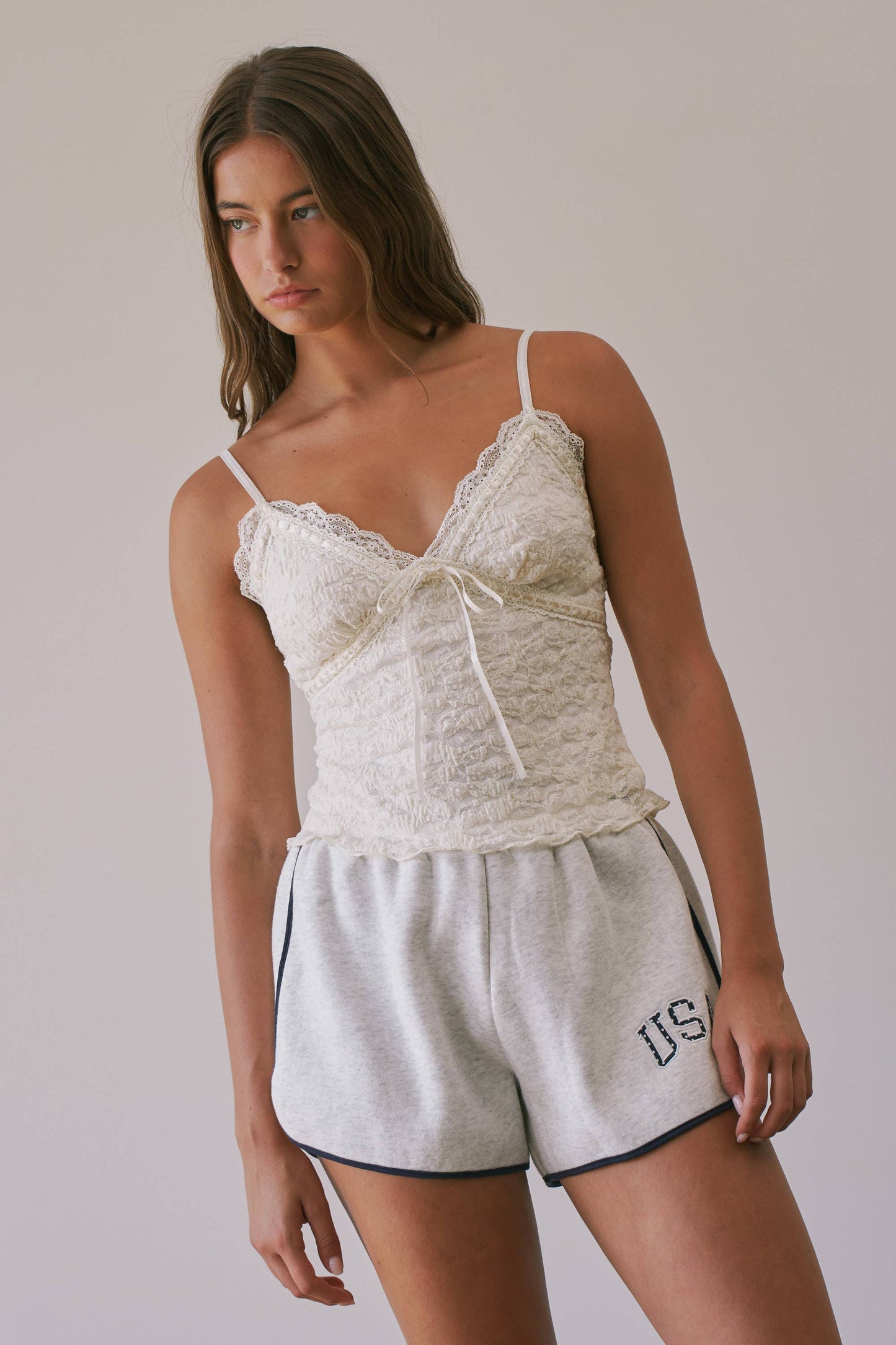 Brielle Textured Rosette Lace Cami Top