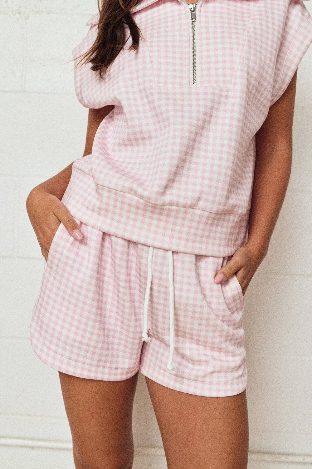 Gingham Zip Up Top & Short Set