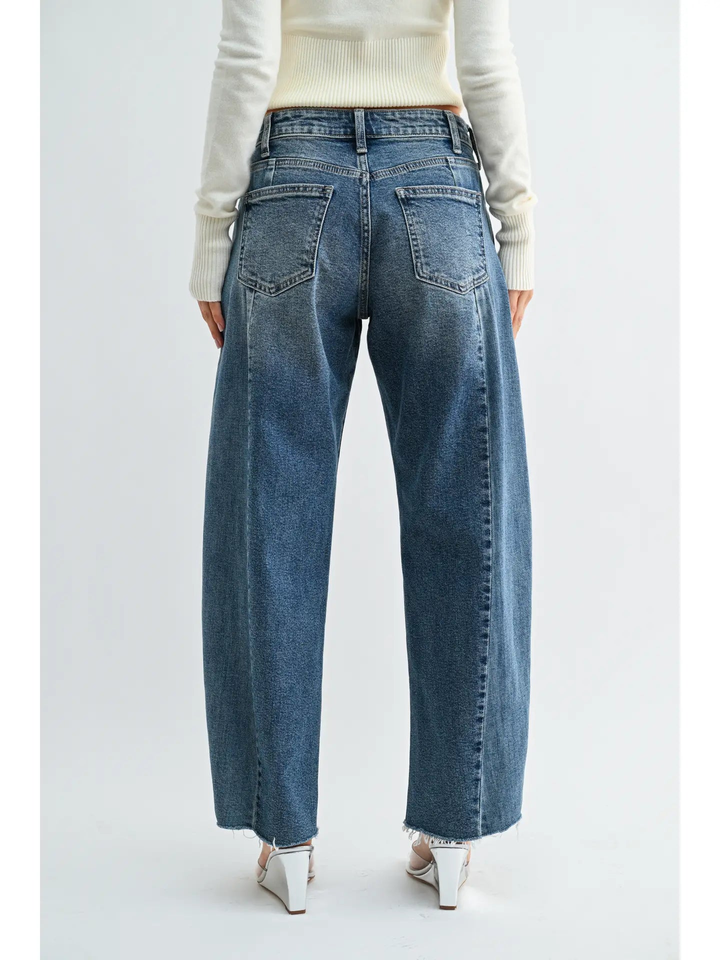 Pleated Barrel Two Toned Jeans
