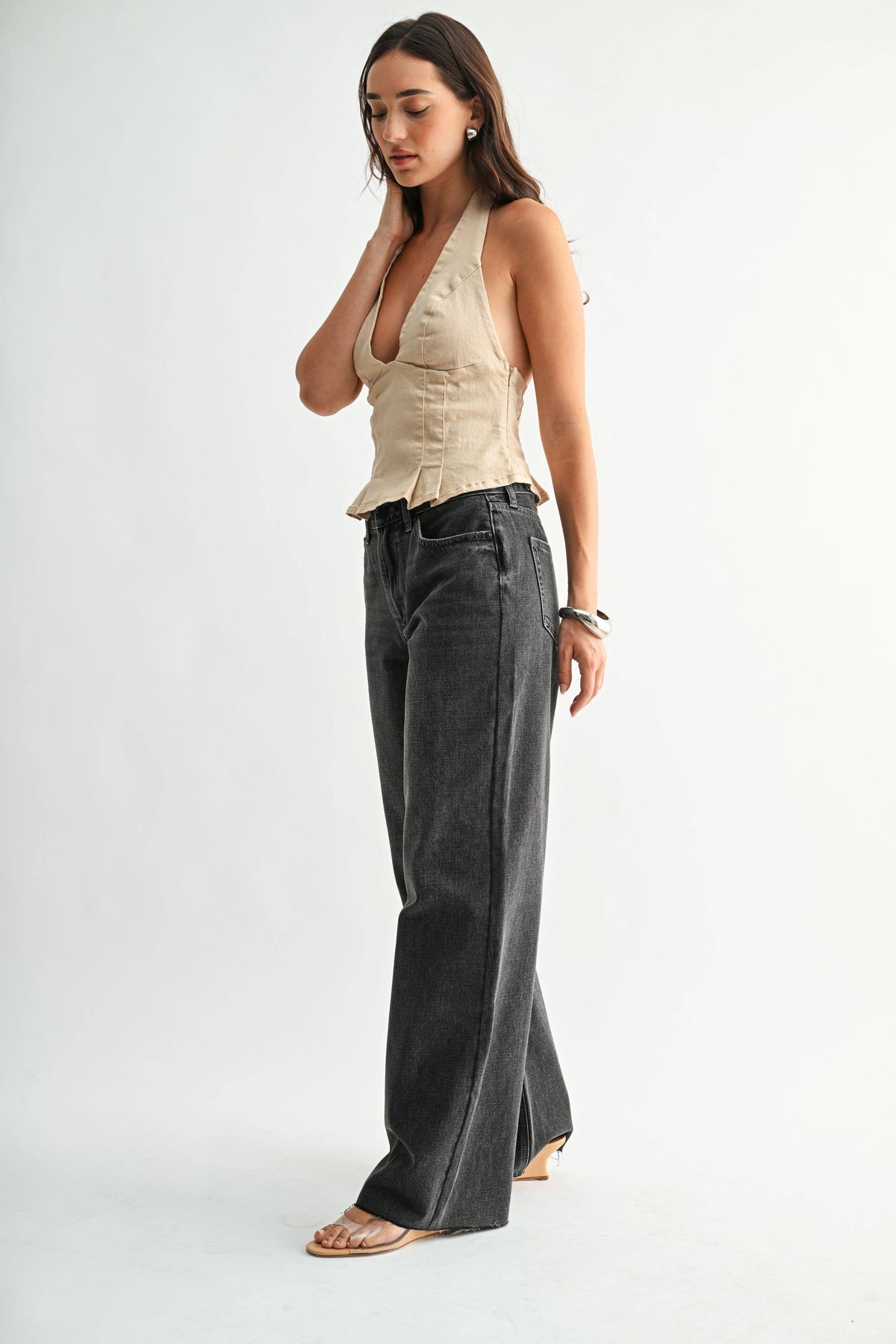 High Rise Full Length Wide Leg - WASHED GREY