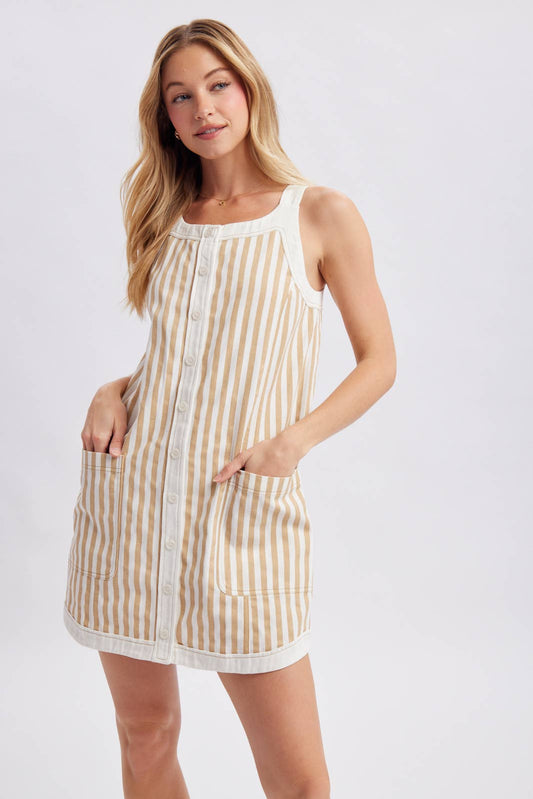 STRIPED BUTTON-UP MINI DRESS