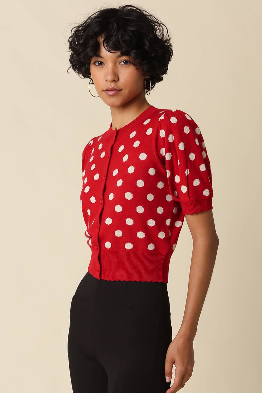 Chara Polka Dot Puff Sleeve Cardigan