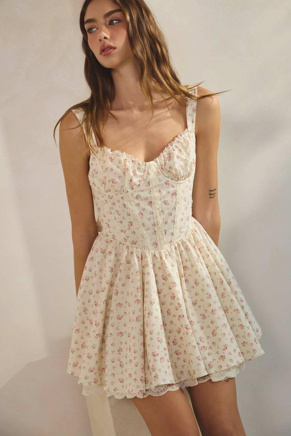 Zimmer Floral Corset Lace Trim Mini Dress